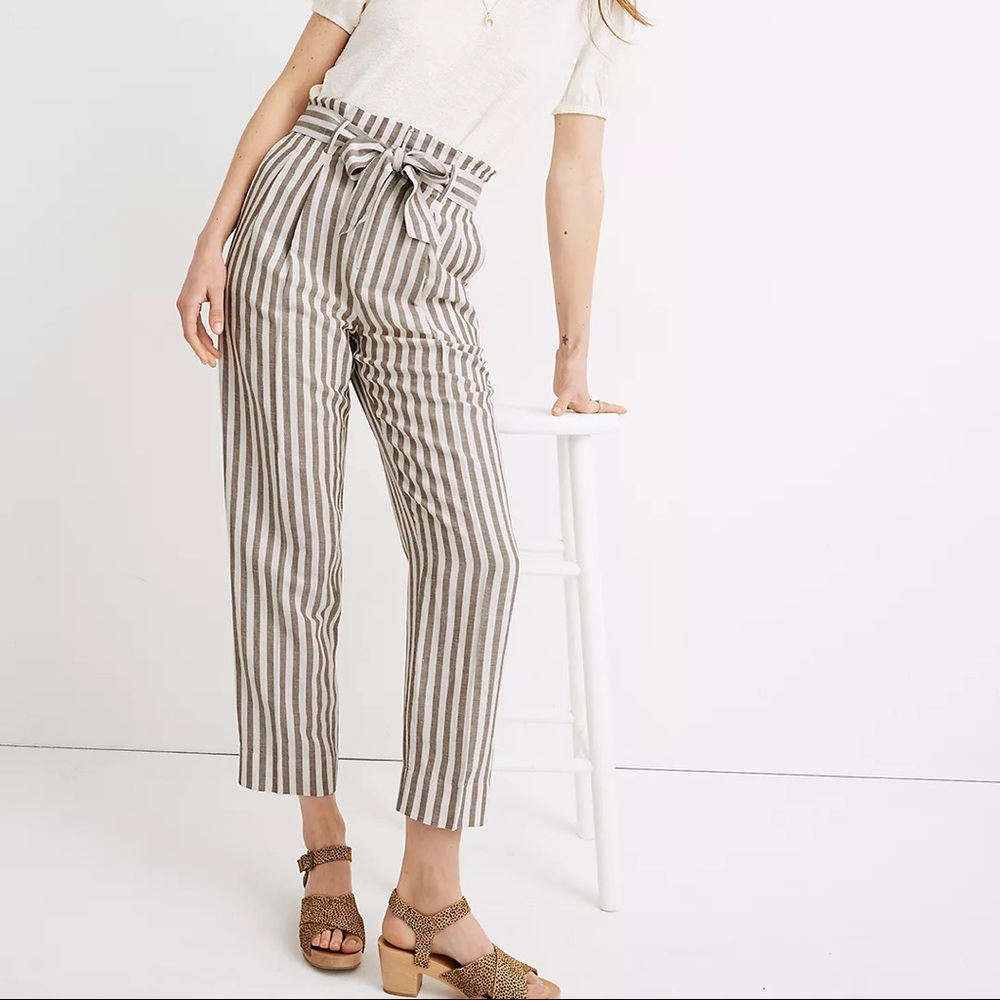 Madewell Striped Linen-Blend Paperbag Pants